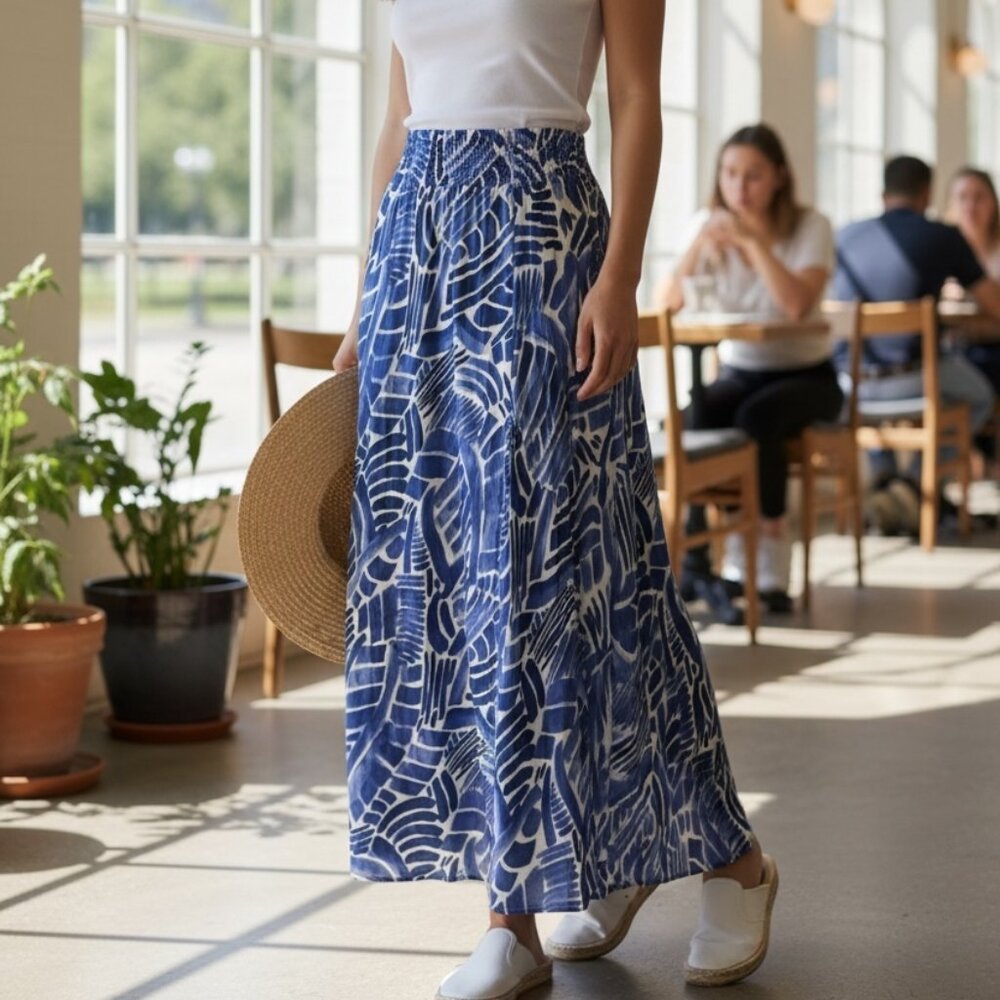 ATOIR Blue White Tropical Print Maxi Skirt S US 4 AU 8 Resort Vacation